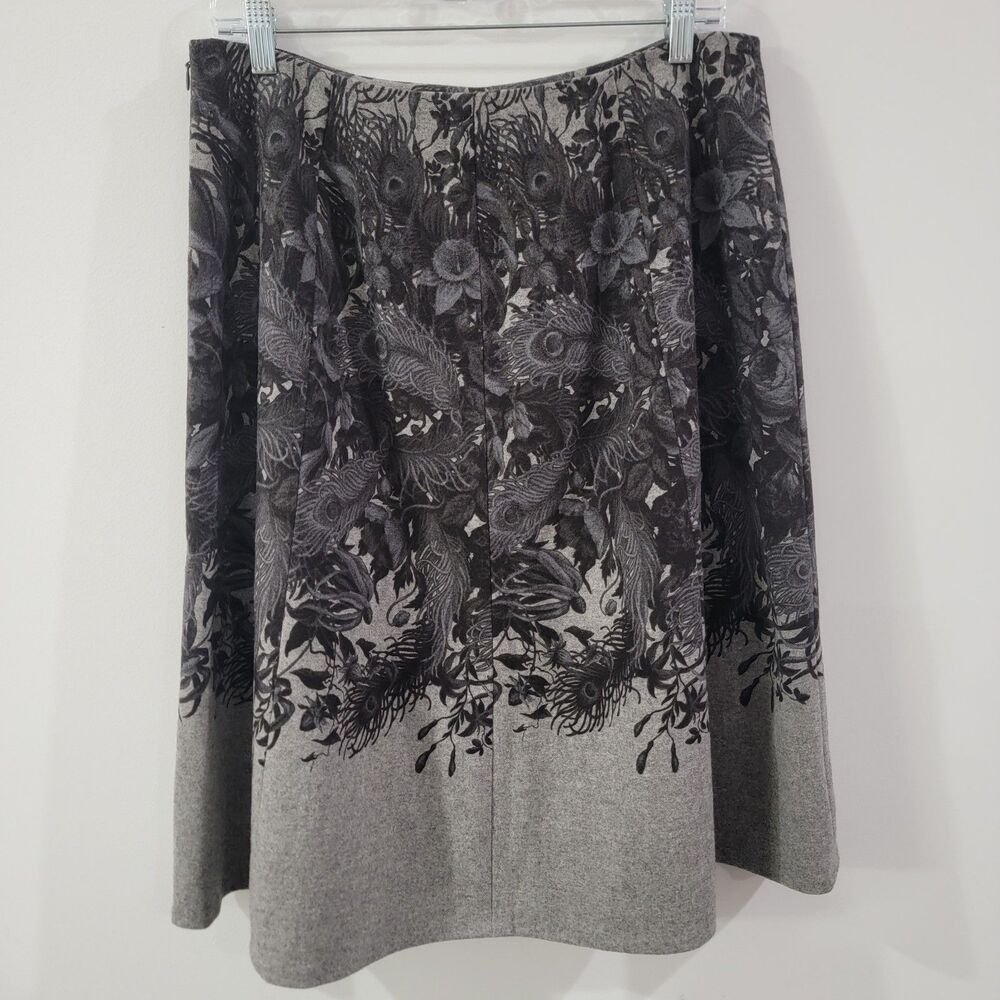Talbots Womens Wool Midi Skirt Size 10 Floral Gray Peacock Dark Romance